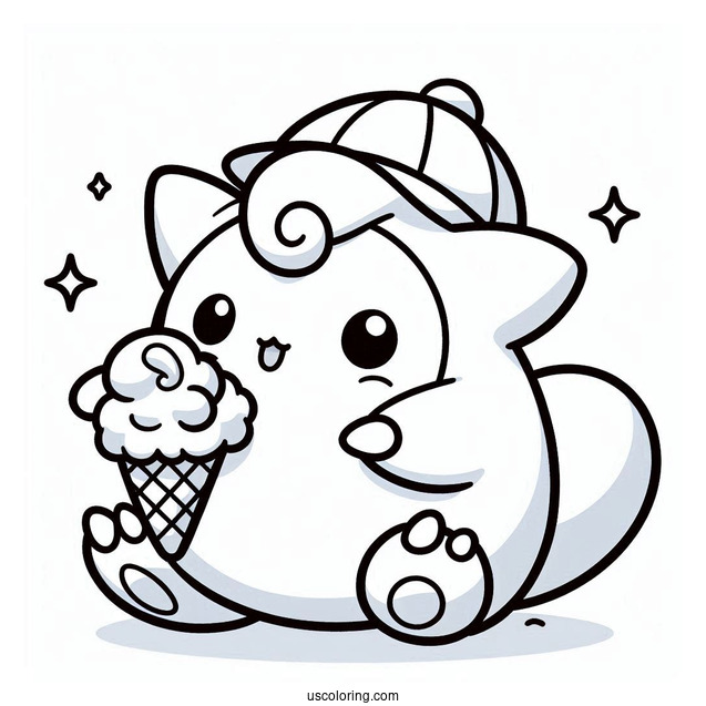 Kawaii Drifloon Bringing Ice Cream To Snorlax Coloring Page