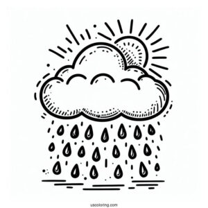 Simple Cloud with Rain Coloring Page And Thunder For Kids