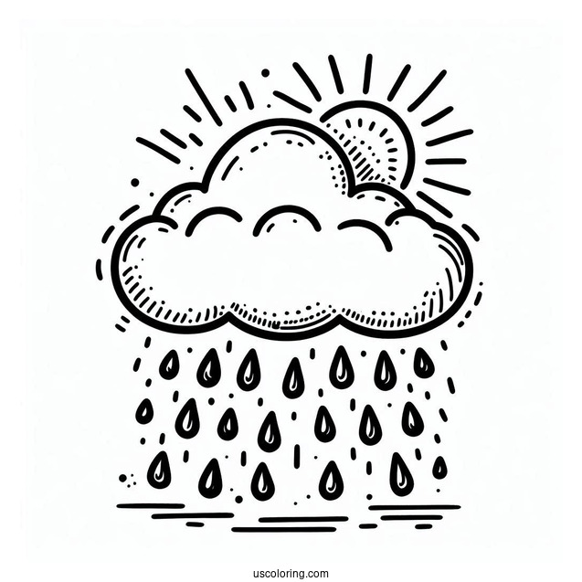 Simple Cloud with Rain Coloring Page And Thunder For Kids