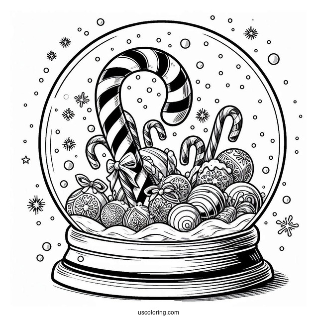 Candy Cane Coloring Page In A Snow Globe