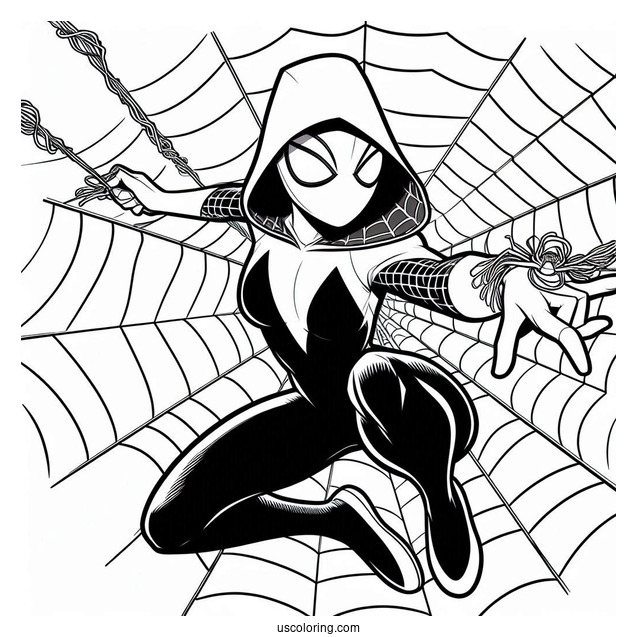 Spider-Gwen Coloring Page Shooting Webs For Kids