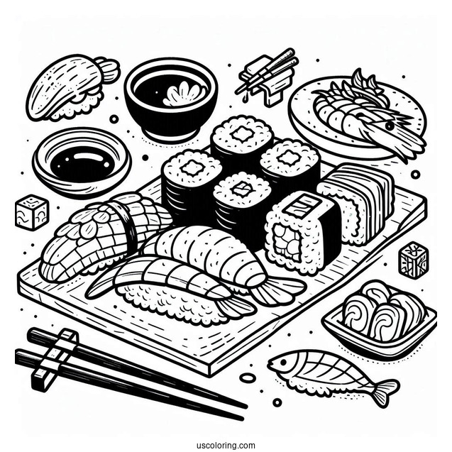 Japanese Sushi Coloring Page