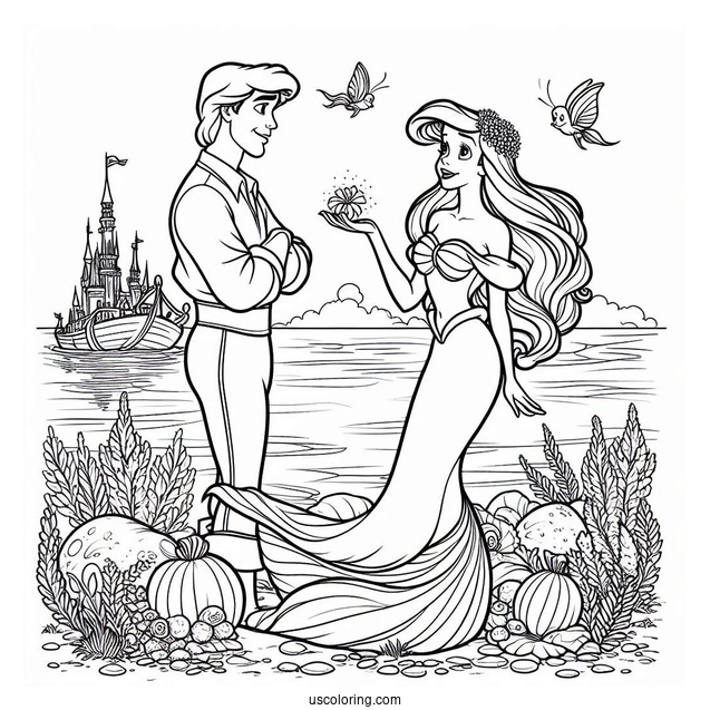 Ariel And Prince Eric On Land Coloring Sheet