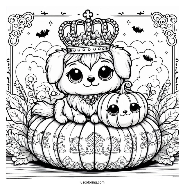 Palace Pets Coloring Page Of Pumpkin With Crown Standing On Cushion
