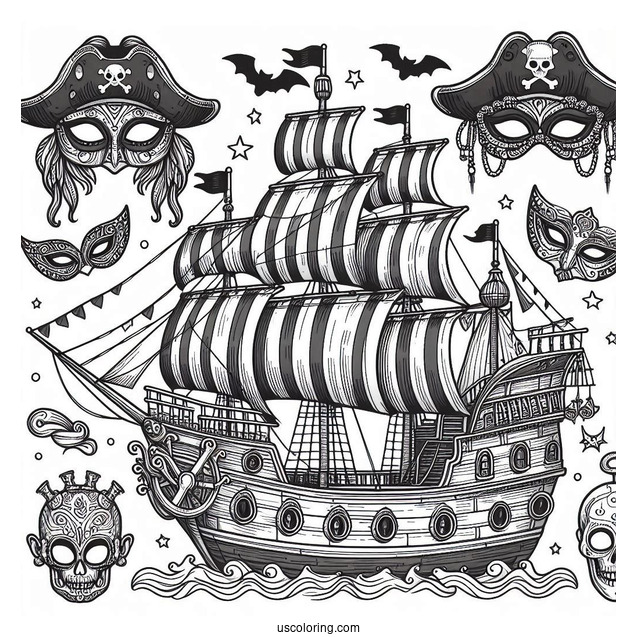 Pirate Ship With Multiple Masks To Color