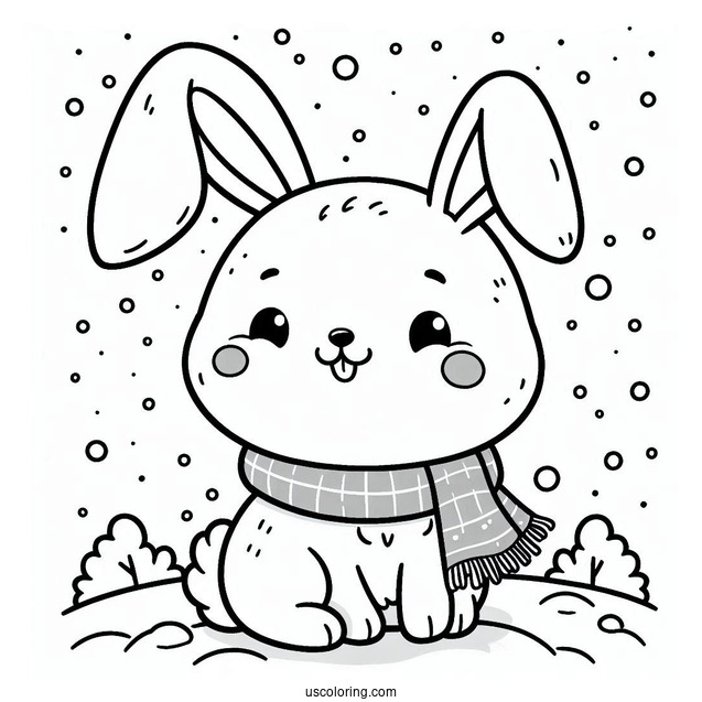 Smiling Rabbit Coloring Page In The Snow For Preschoolers