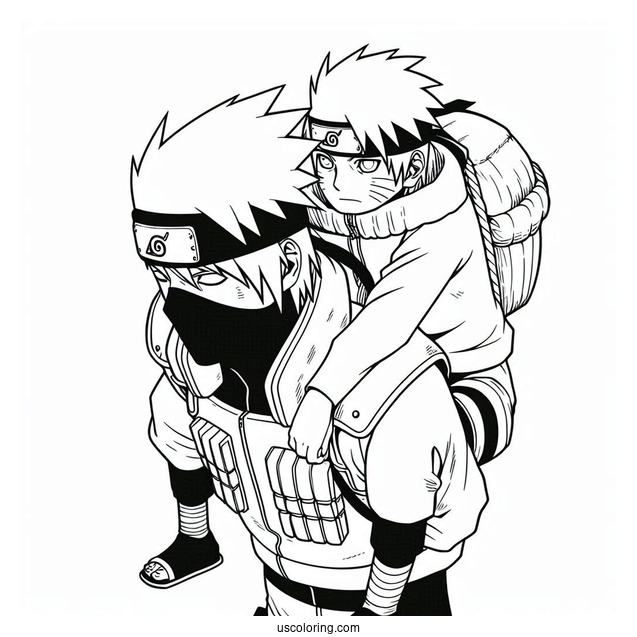 Kakashi Coloring Page Carrying Naruto On His Back
