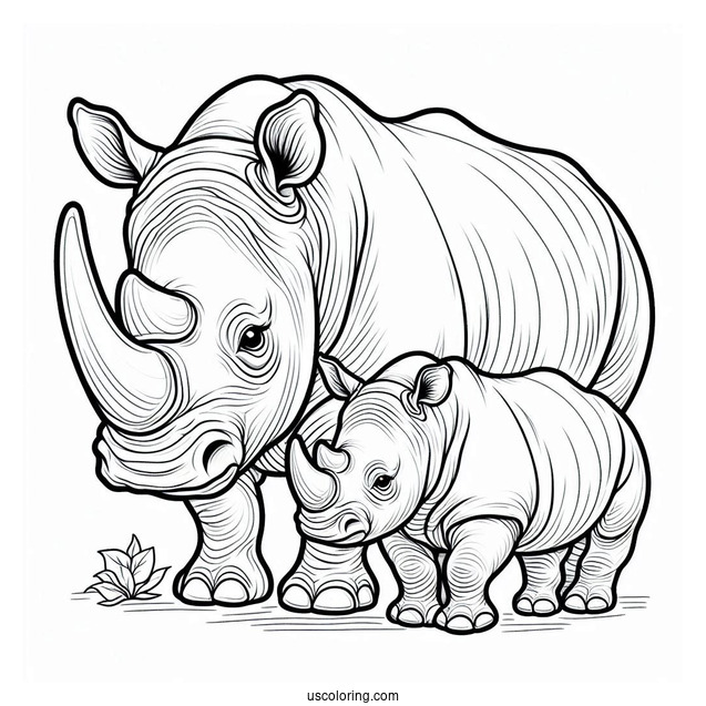 Mother And Baby Rhino Coloring Picture
