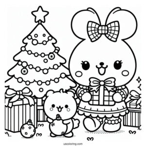 Pompompurin And Scone Holding Christmas Presents Coloring Page