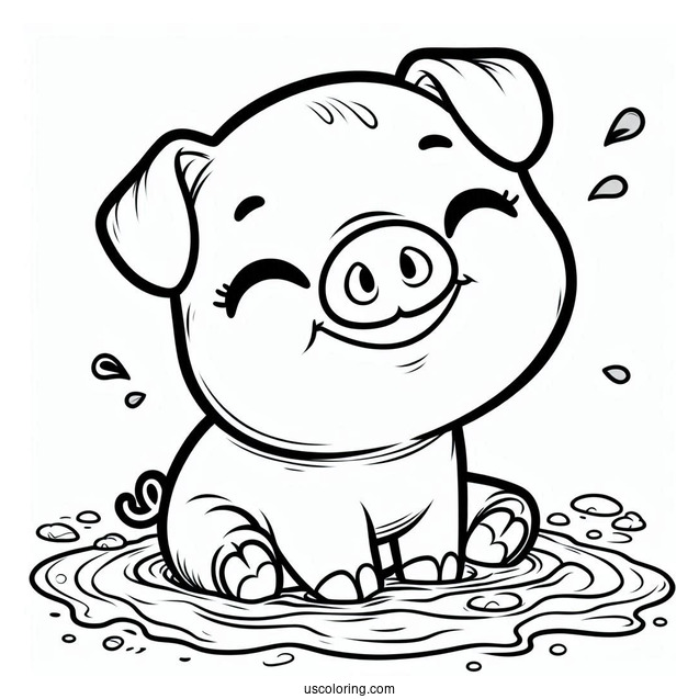 Happy Pig Sitting In Mud