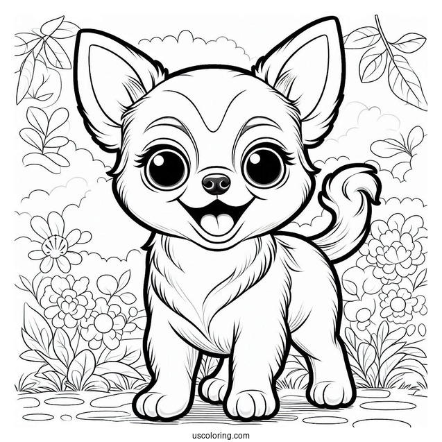 Smiling Short Hair Chihuahua Coloring Page In Backyard