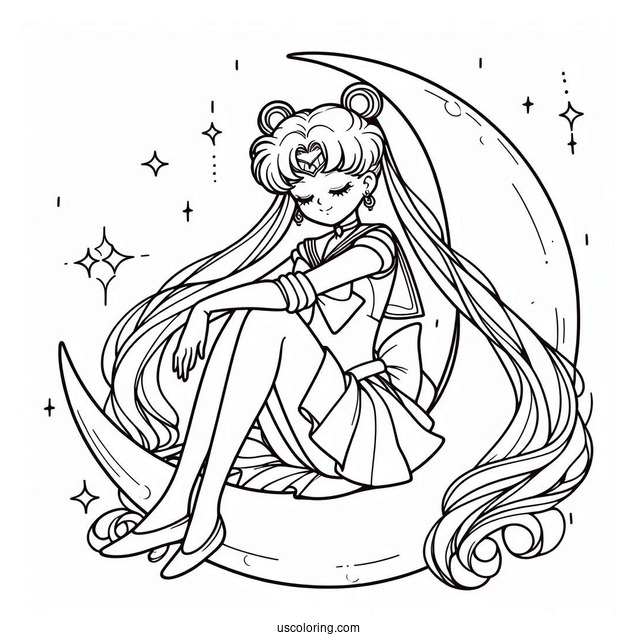 Sailor Moon Sitting On Crescent Moon