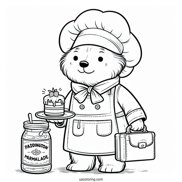 Chef Paddington Coloring Page Carrying A Cake And A Jar Of Marmalade