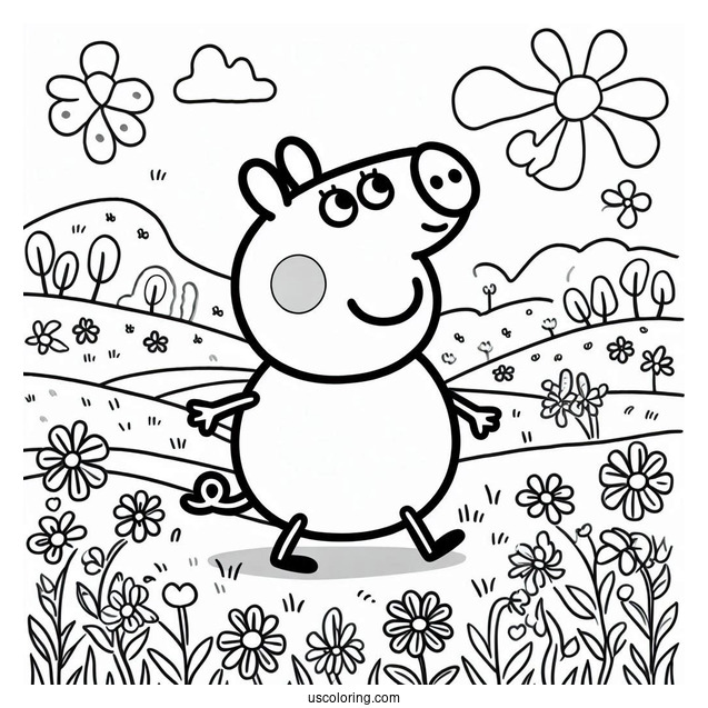 Peppa Pig Walking In Field With Flowers