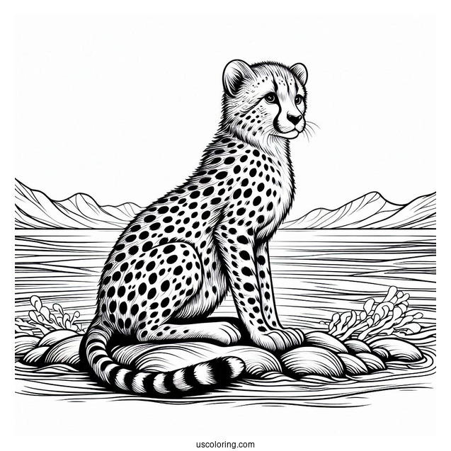 Cheetah Coloring Page Resting By The Sea