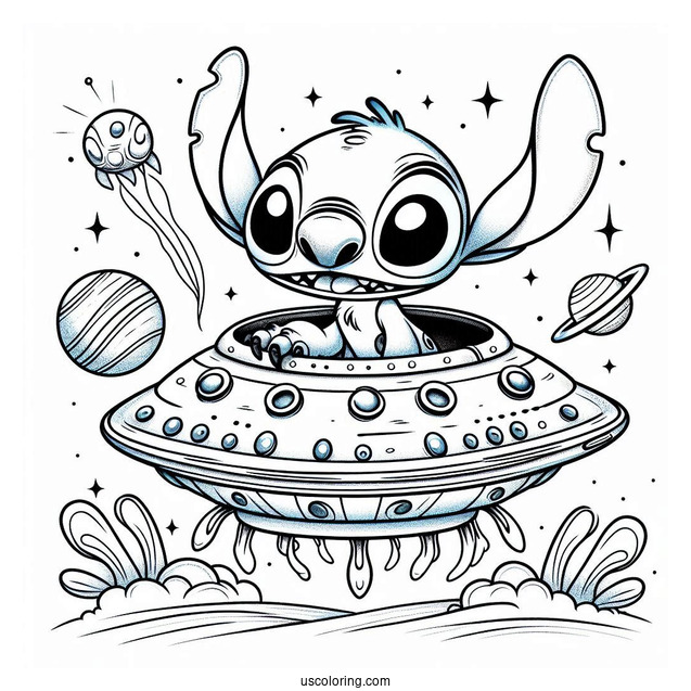 Stitch In Alien Space Ship To Color