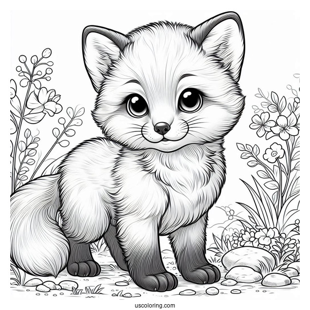 Realistic Baby Fox Coloring Page In Nature