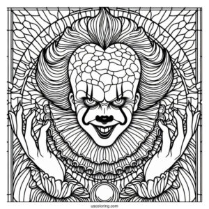 Intricate Pennywise Stained Glass Coloring Sheet