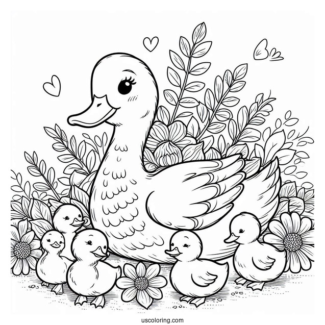 Mother Duck With Flock Of Ducklings