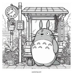 Studio Ghibli Coloring Page of Iconic My Neighbor Totoro At Bus Stop Poster