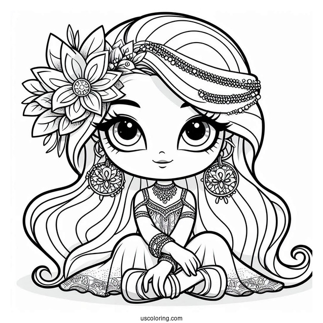 Shimmer And Shine Coloring Page Of Pretty Nahal Sitting