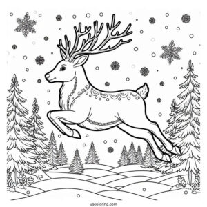 Reindeer Leaping Through The Snow To Color