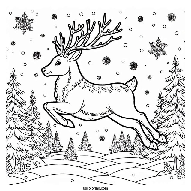 Reindeer Leaping Through The Snow To Color