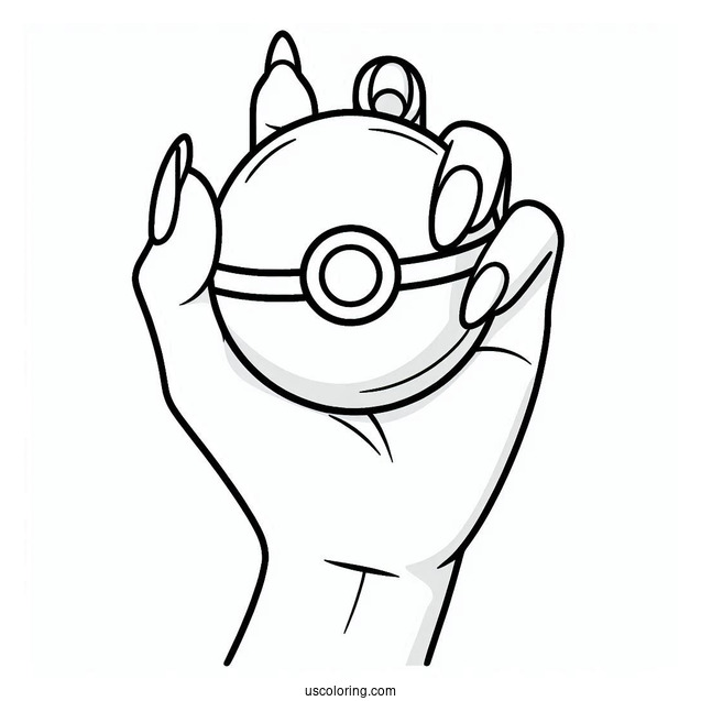 Easy Hand Holding Up Pokéball Coloring Page For Kids