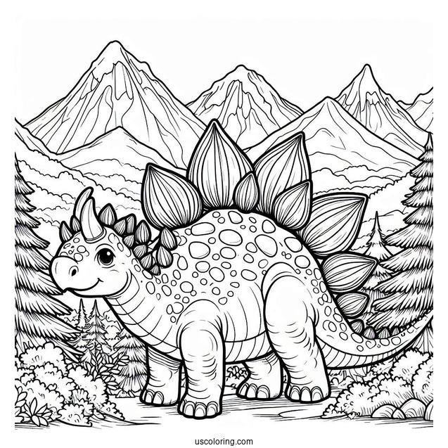 Stegosaurus Coloring Page In The Mountains