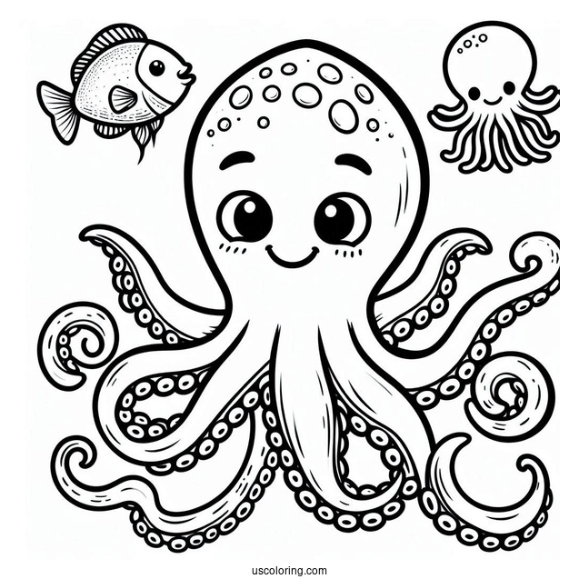 Smiling Cartoon Octopus Coloring Page