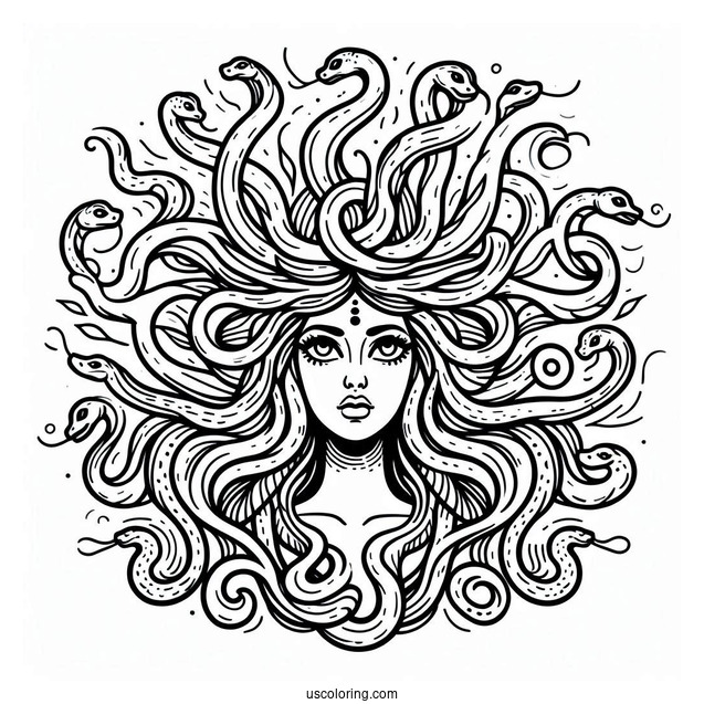 Simple Medusa Coloring Page With Head Full Of Snakes