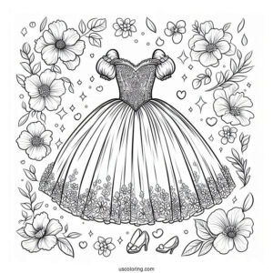 Beautiful Cinderella Dress With Flower Background