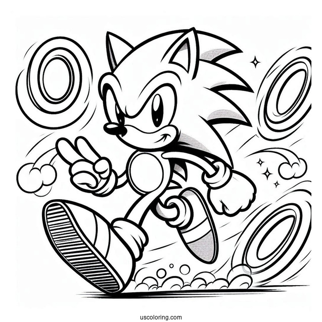 Sonic Running Through Rings Coloring Sheet