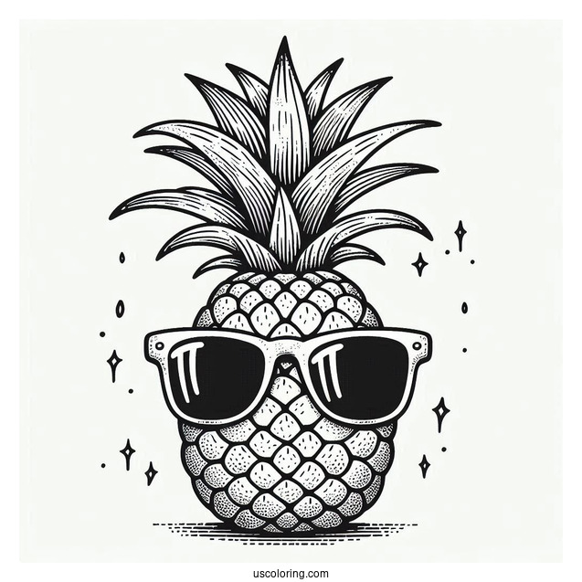 Easy Coloring Page Of Pineapple Wearing Sunglasses