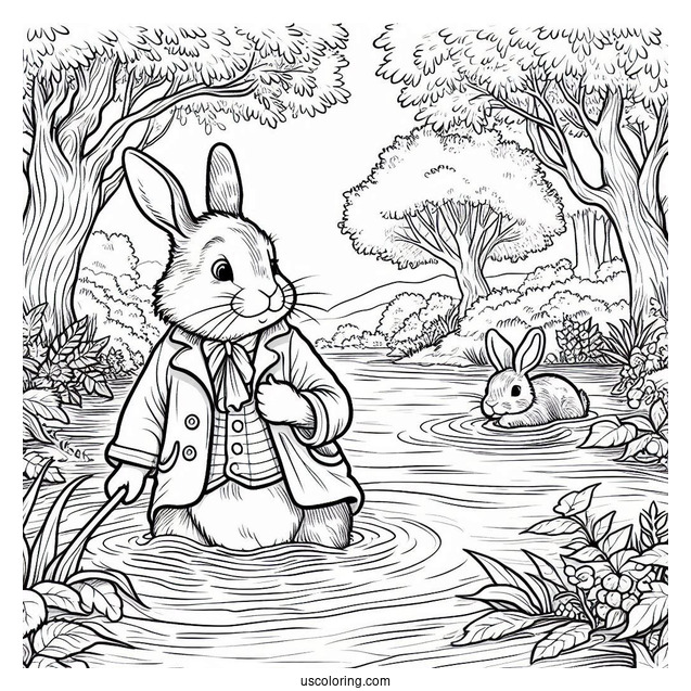 Peter Rabbit Coloring Page In A Swamp With Benjamin Bunny