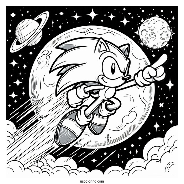 Super Sonic Coloring Page In Outer Space
