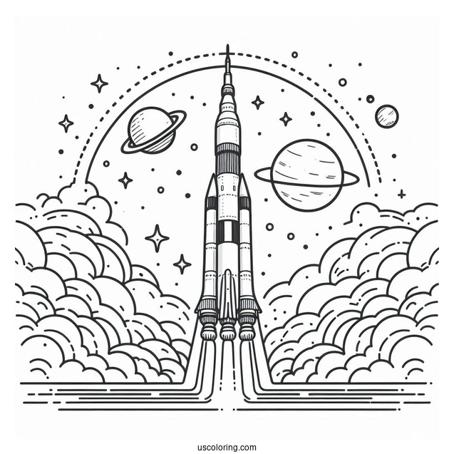 Simple Outline Of Saturn V Rocket To Color