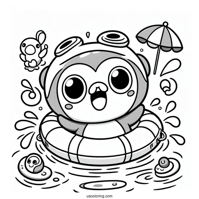 Cute Pororo Coloring Page And Crong Splashing In Swimming Pool