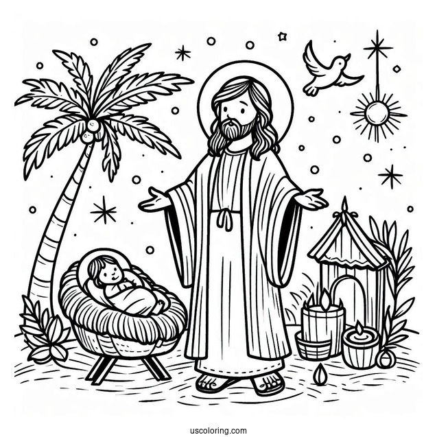 Nativity Coloring Page of Jesus For Preschoolers