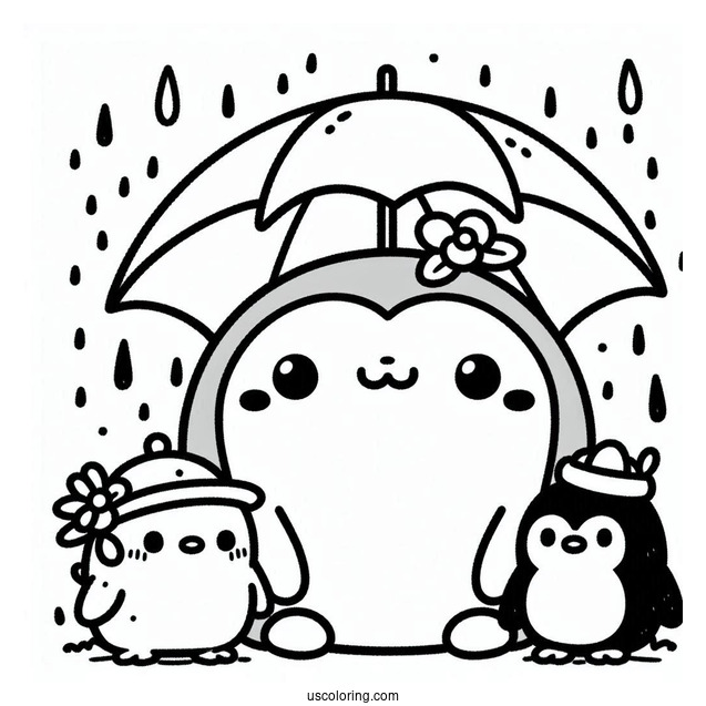 Sumikko Gurashi Coloring Page Of Tokage With Penguin And Minnikos Under The Rain