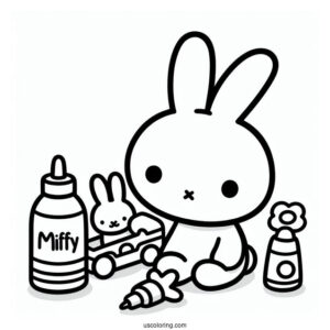 Simple Miffy Coloring Page With Toys For Preschoolers