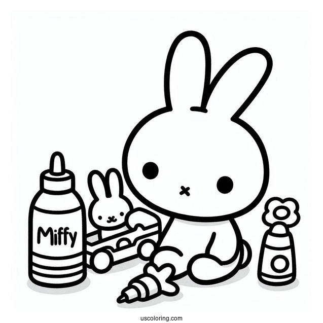 Simple Miffy Coloring Page With Toys For Preschoolers