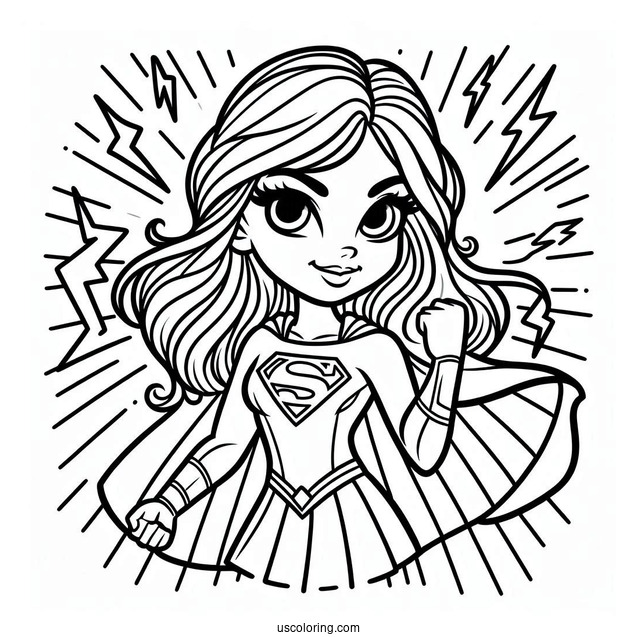 Easy Supergirl Coloring Page With Flash Outline