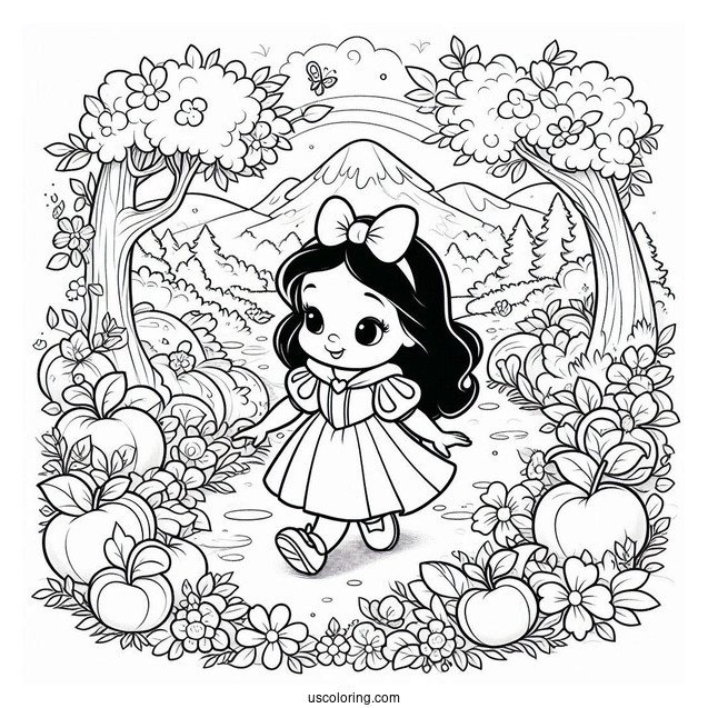 Stitch Walking With Snow White Coloring Pages In The Garden