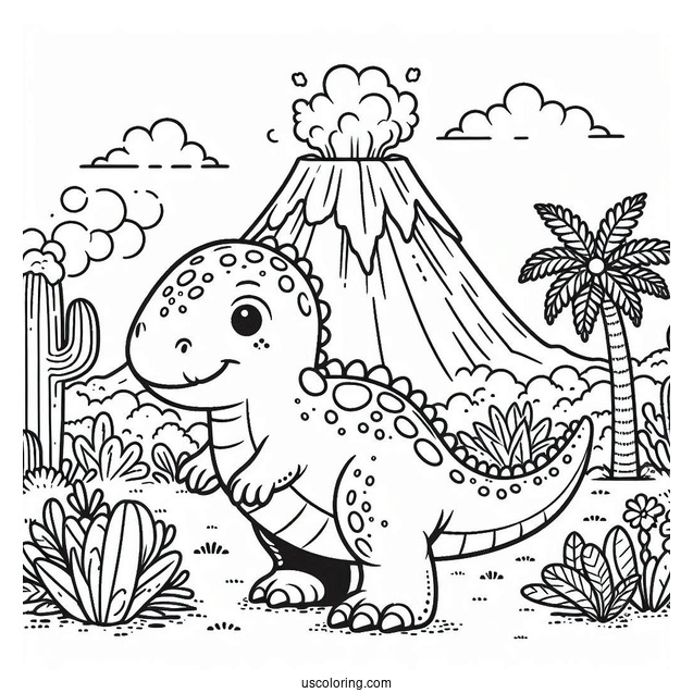 Cute Saltasaurus Dinosaur Coloring Page Of With Volcano In The Background