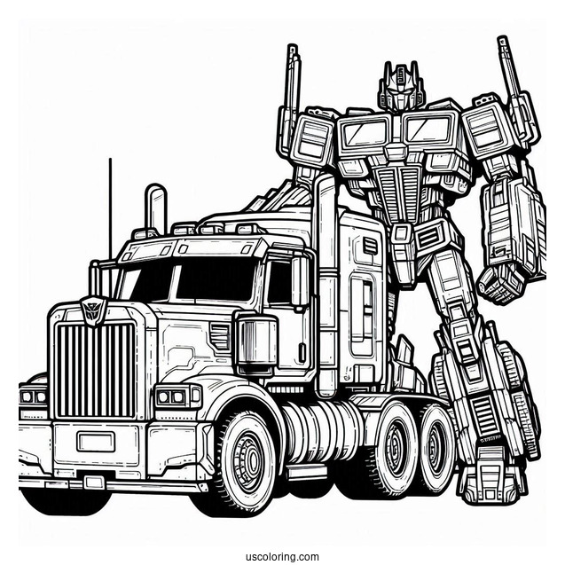 Autobot Optimus Prime Coloring Page Next To Truck Form