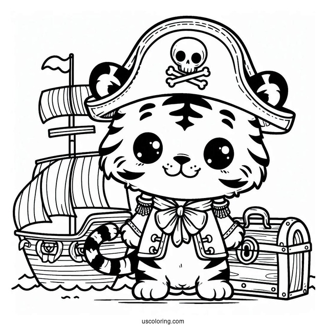 Cute Tiger Pirate Coloring Page For Preschoolers