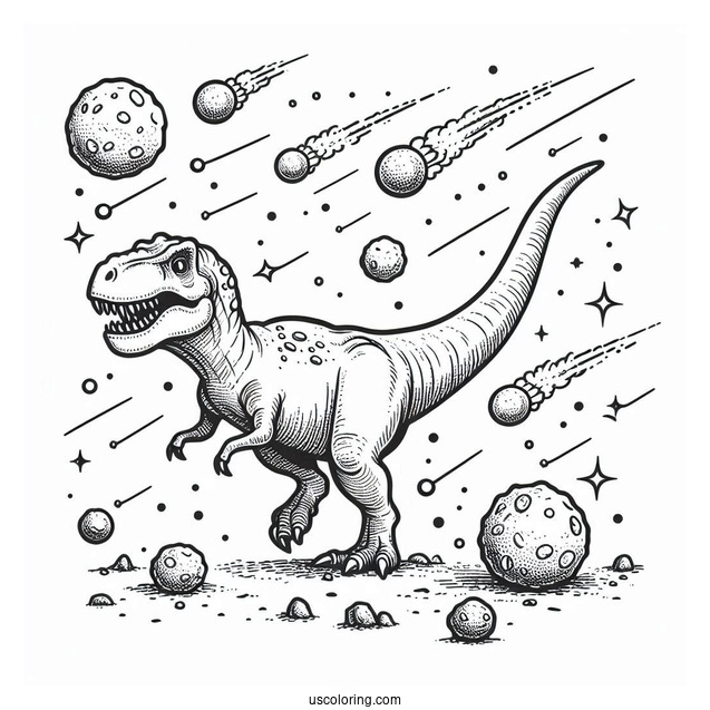 Easy To Color T-Rex Dinosaur With Astroids