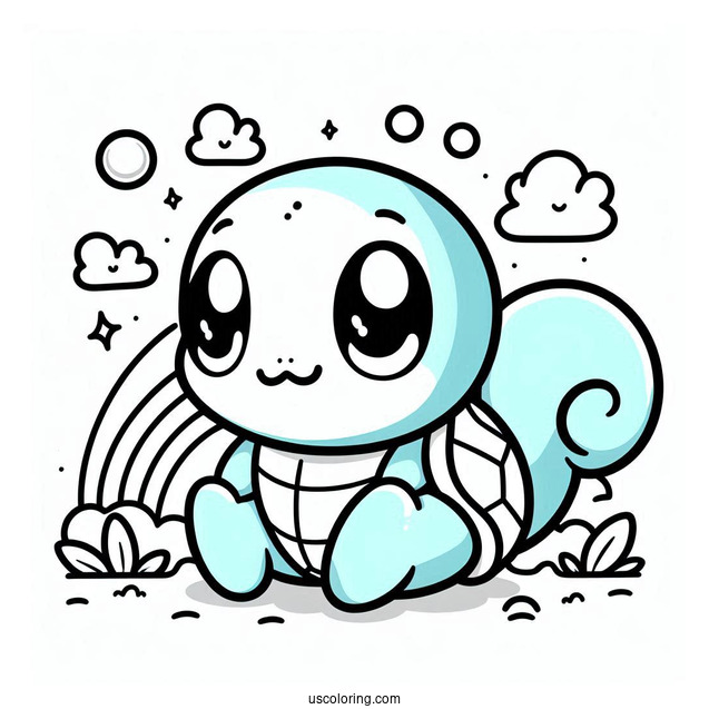 Kawaii Squirtle Coloring Page For Preschoolers