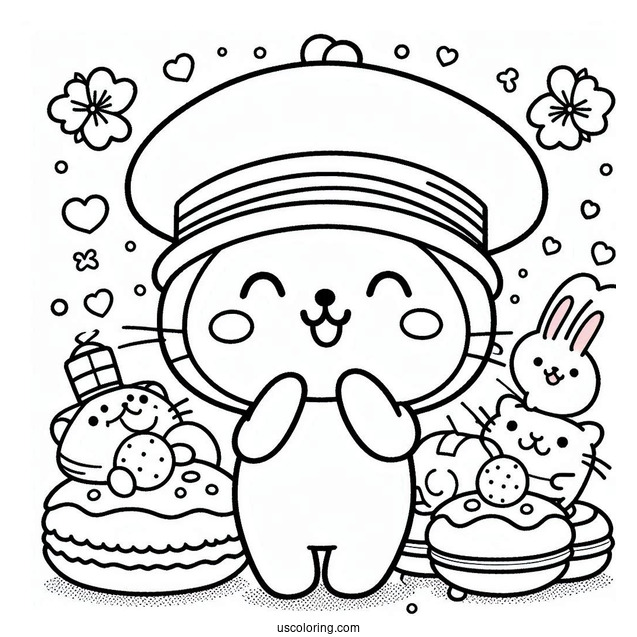 Pompompurin With Macaroon And Friends Coloring Page